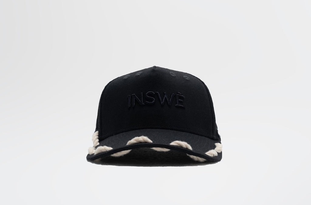 Black rope trucker cap